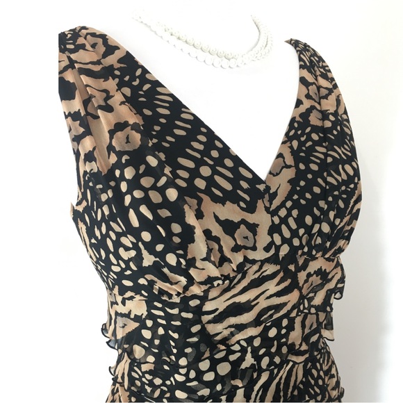Jones New York Animal Print Ruffle Pleat Sleeveless Sheath Midi Dress size 10 - Picture 7 of 12